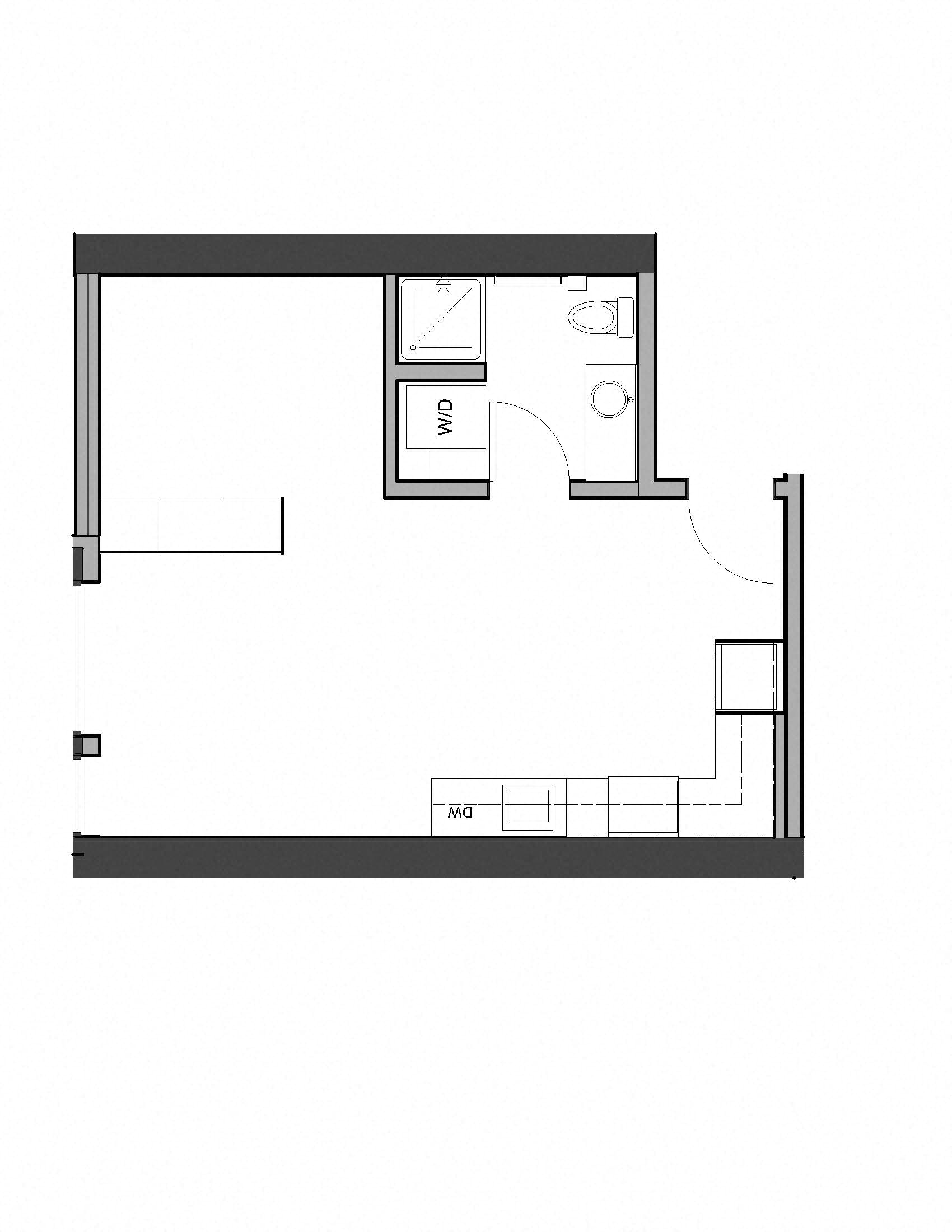 Floor plan for studio, 1 bath, 521 sqft
